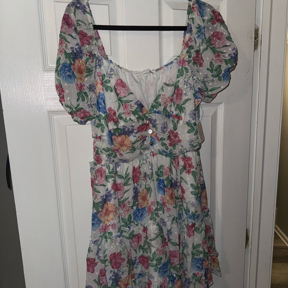 Altar'd State Floral Dress with Puff Sleeves
